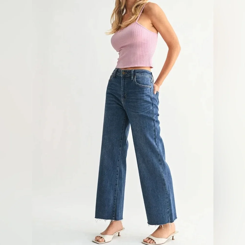 JBD | High Rise Cropped Wide Leg Jeans Raw Hem, Size 26 - Picture 1 of 13